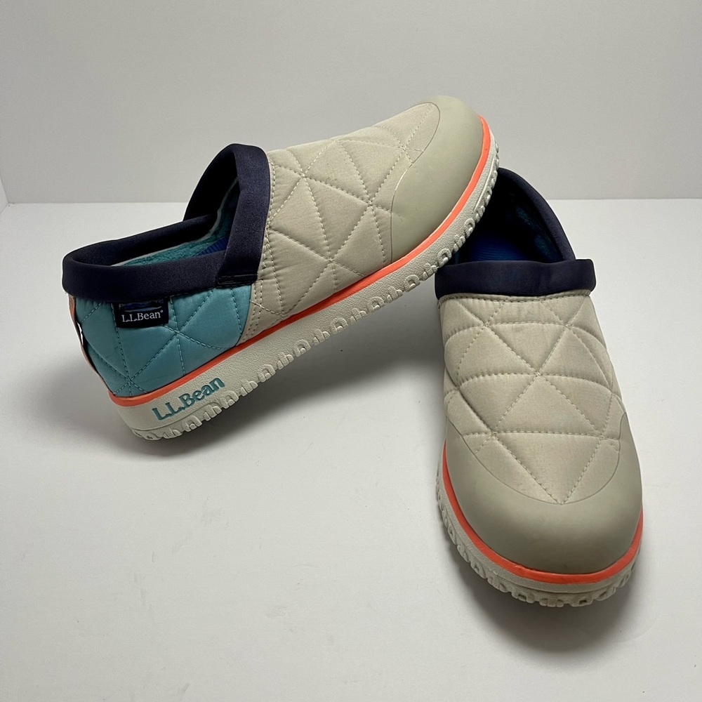Women’s L.L. Bean Slip On Winter Shoes Sneakers, Beige & Blue
